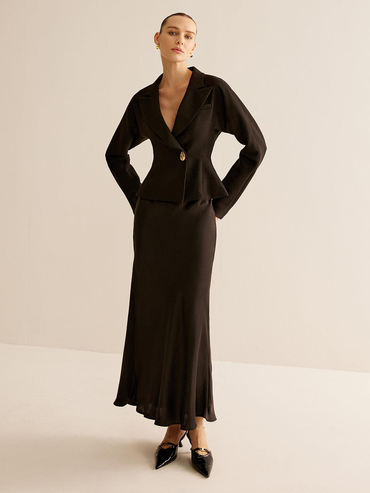 Veste Slim à Revers Brillant Doré