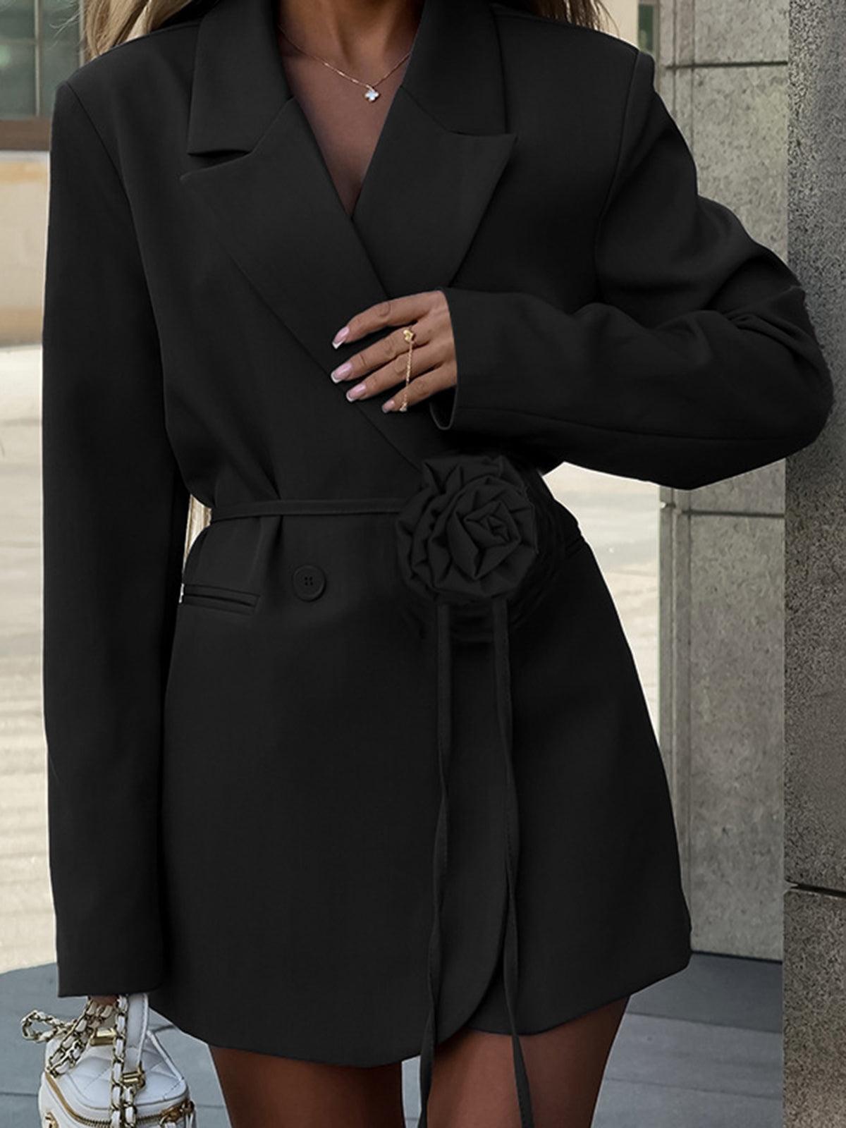 Blazer Ceinturé en Corde de Fleurs 3D