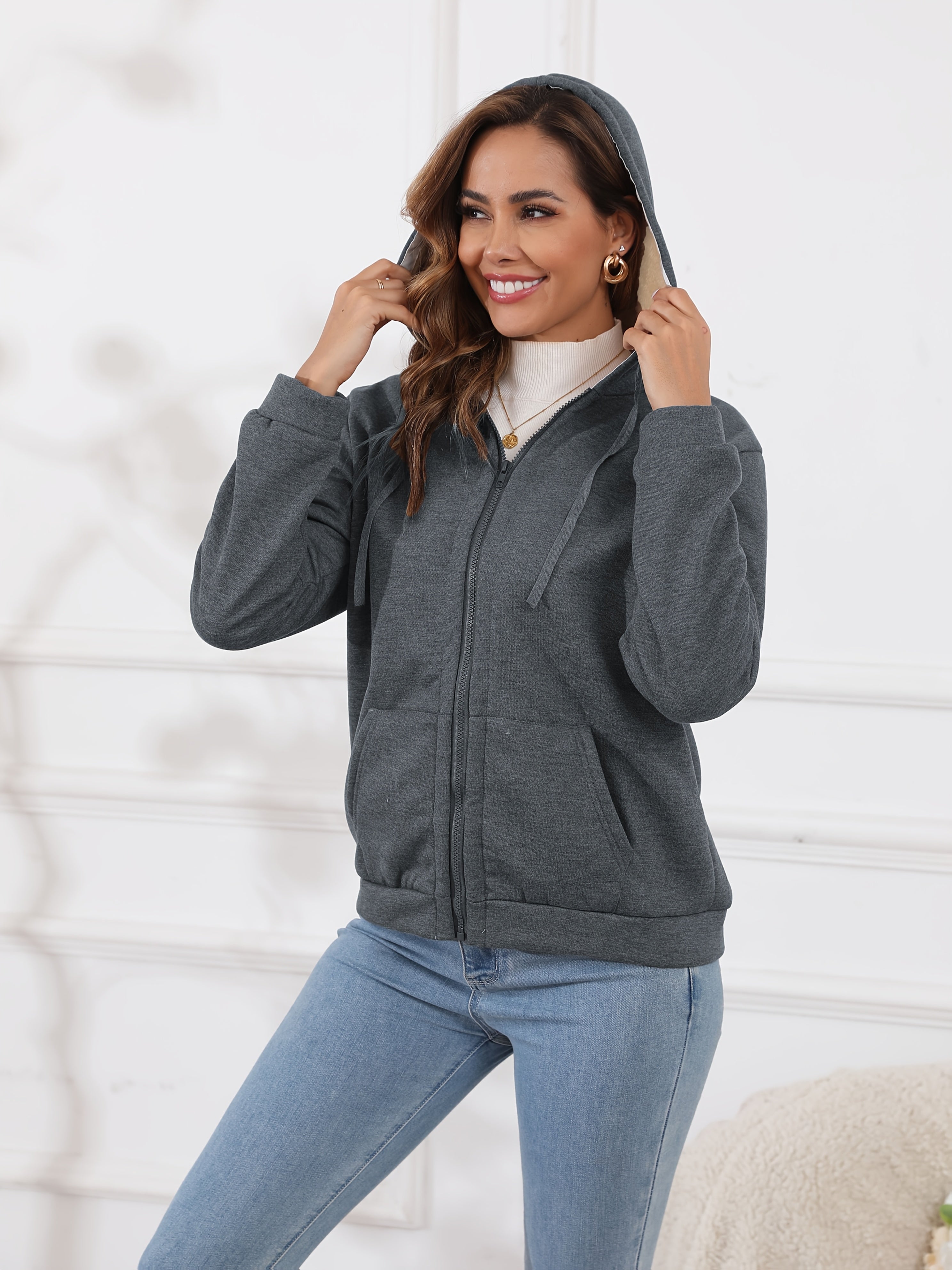 Sweat à capuche zippé – Gris foncé