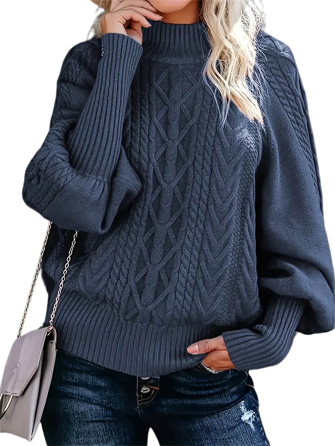 Pull torsadé à manches larges – Gris anthracite