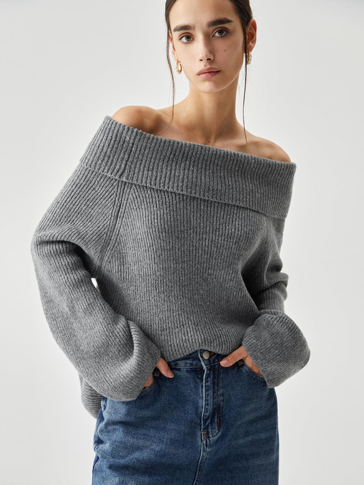 Pull Oversize Tricoté avec Épaules Dégagées