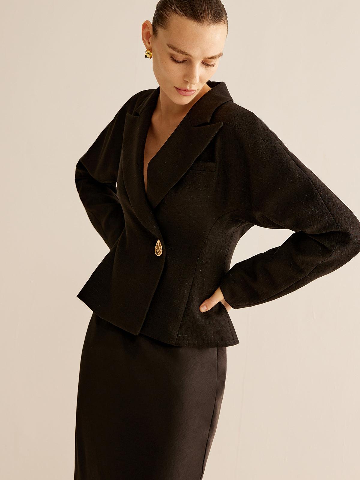 Veste Slim à Revers Brillant Doré