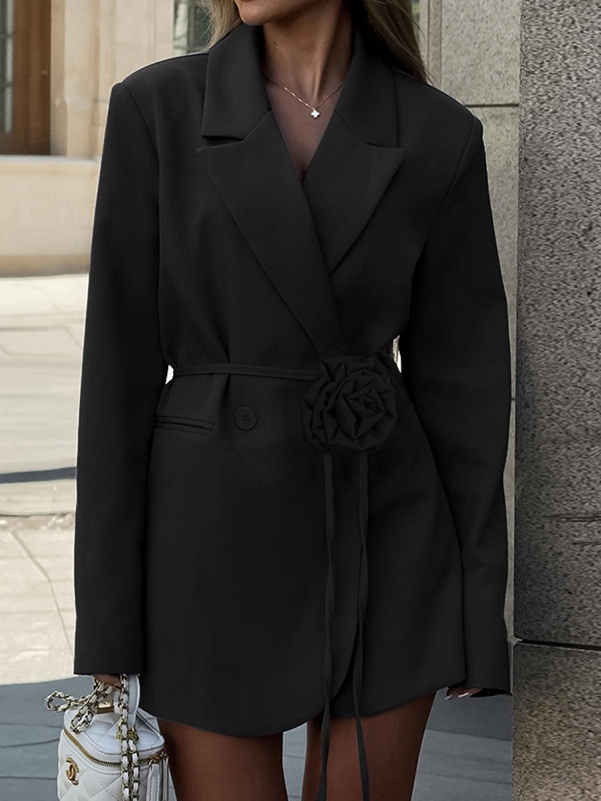 Blazer Ceinturé en Corde de Fleurs 3D