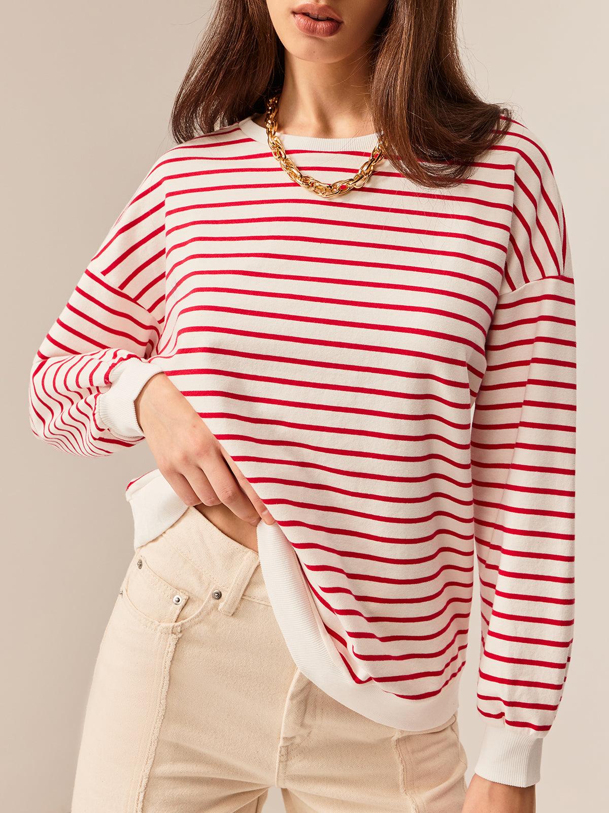 Pull Rayé avec Détails Contrastants