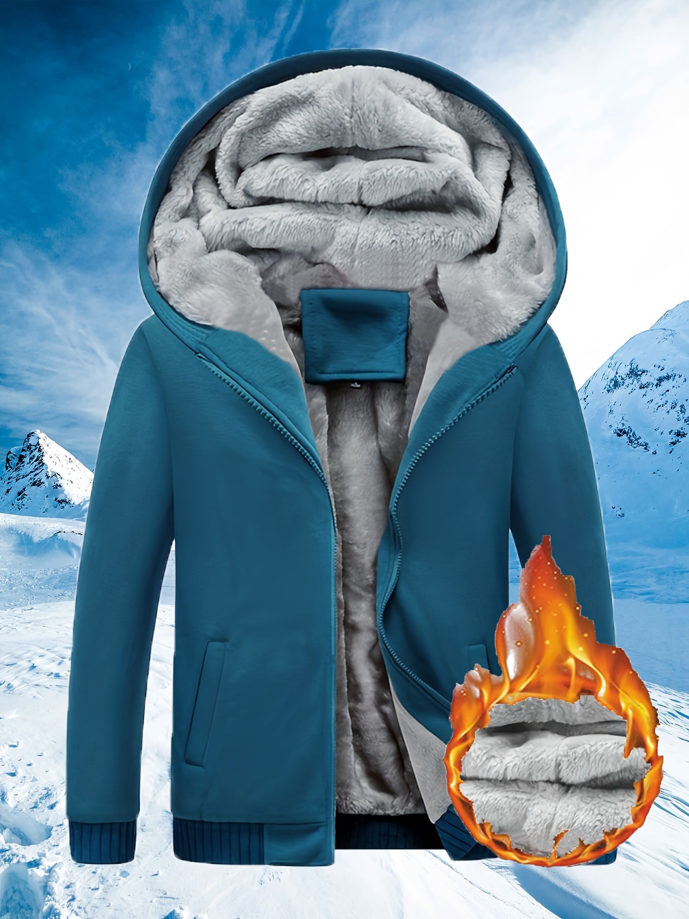Veste à capuche doublée en fourrure – Bleu arctique